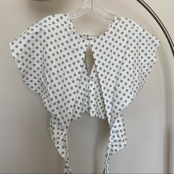 Zara Ecru Tie-back Polka Dot Cropped Top M - Picture 9 of 14